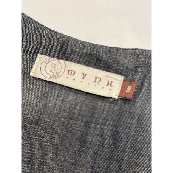 MYNK Hauteur Chambray Mini Dress Size S Dark Wash Plunge V-Neck Empire - Picture 4 of 9